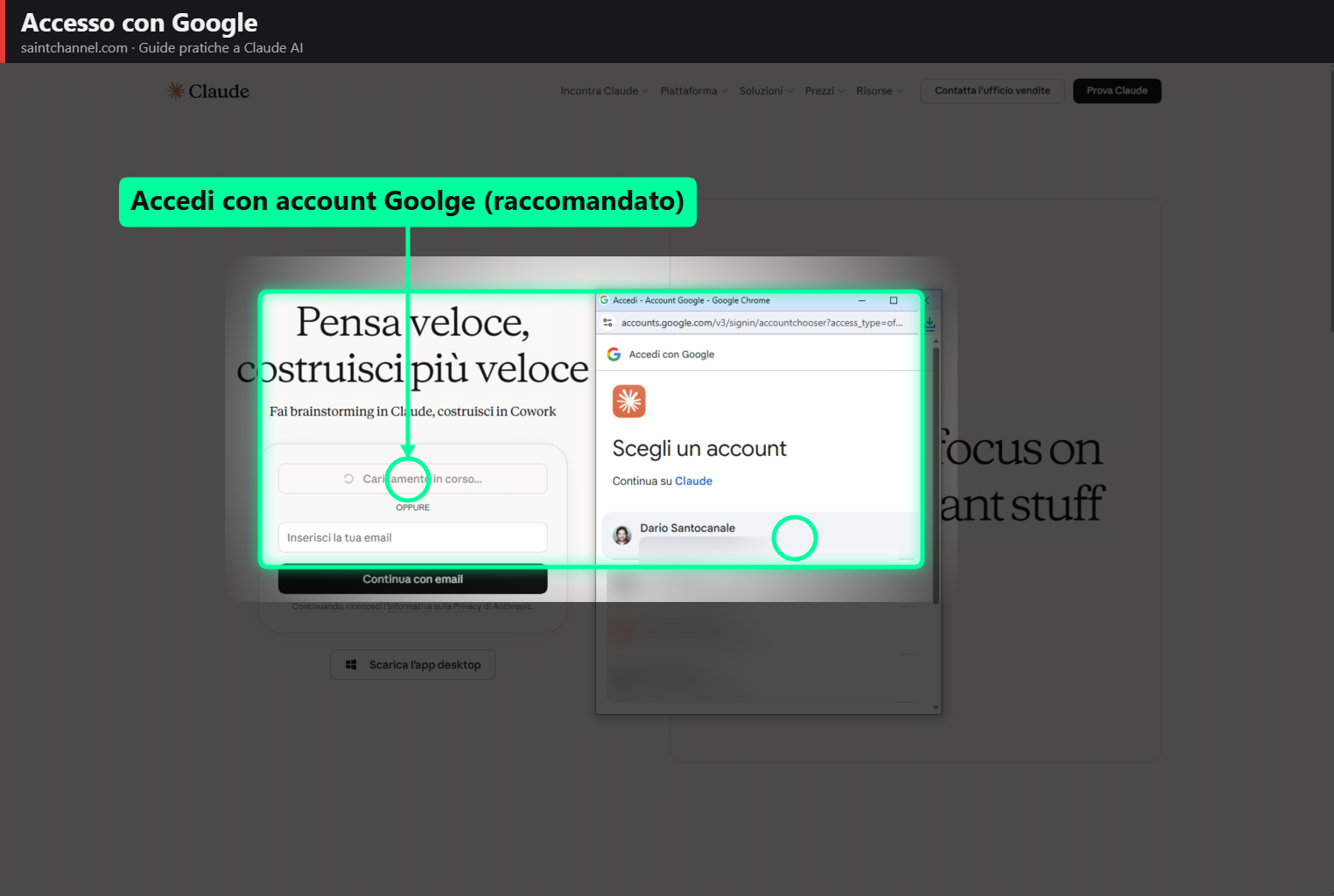 Schermata di registrazione con opzione Continue with Google