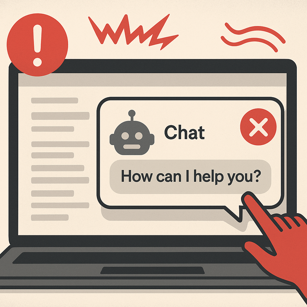 Popup chat invasivo che infastidisce i visitatori del sito