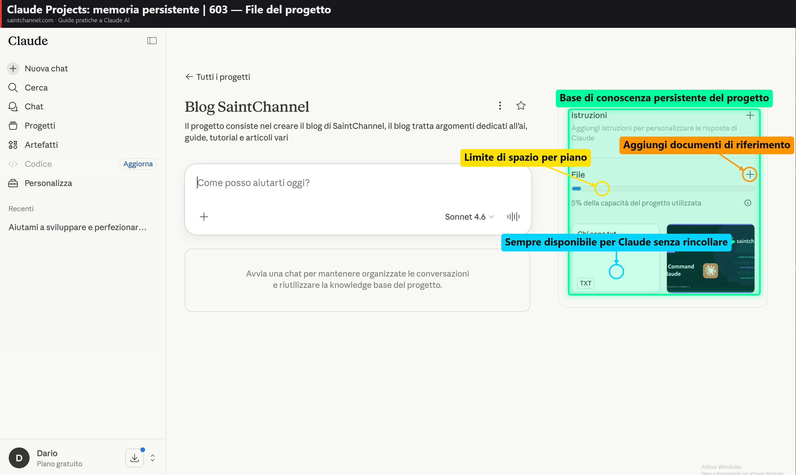 Sezione file di un Project con documenti caricati