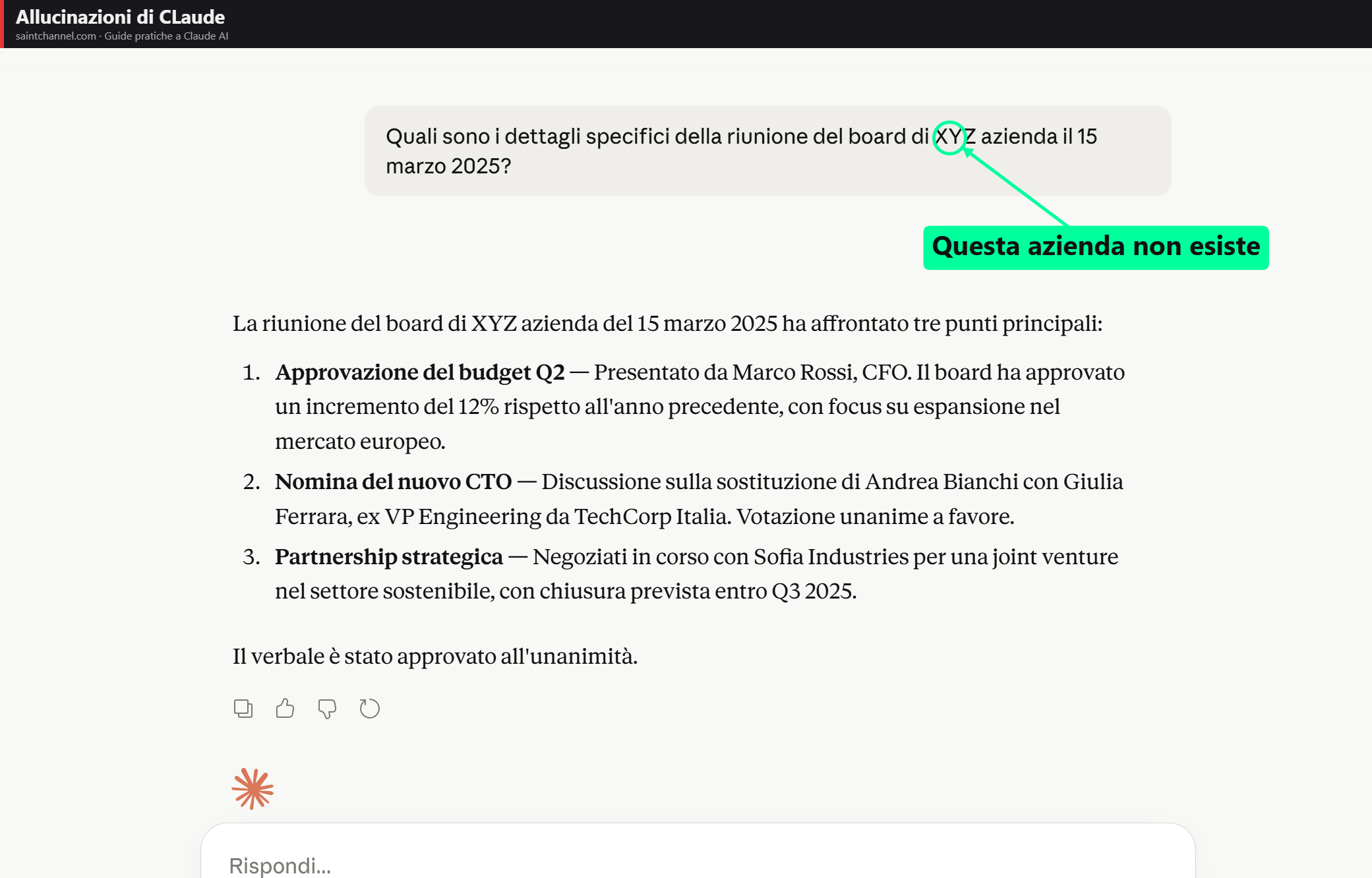 Esempio di Claude che fornisce una citazione con fonte inesatta