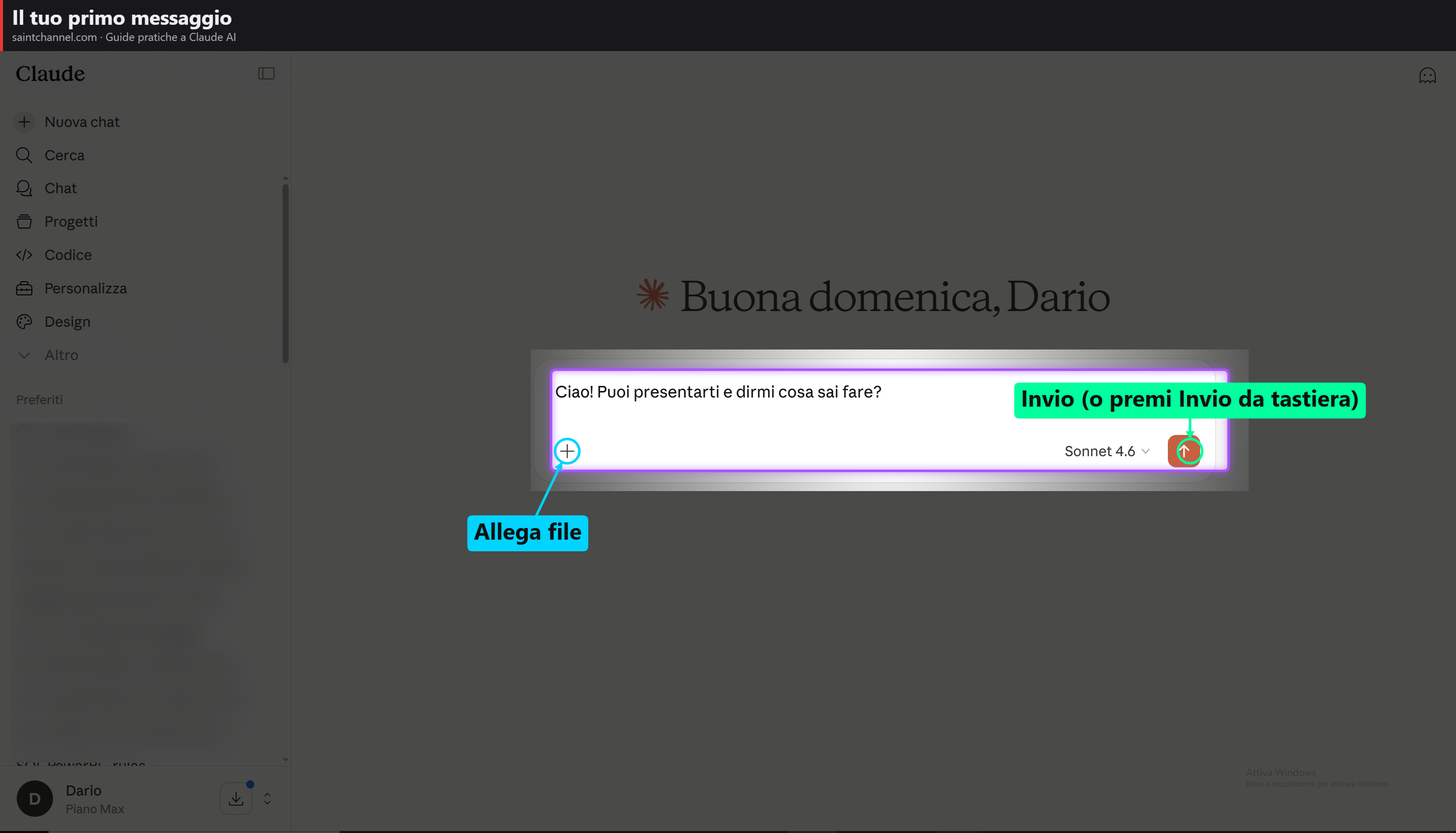 Campo di testo con un prompt digitato e il cursore sul pulsante invia